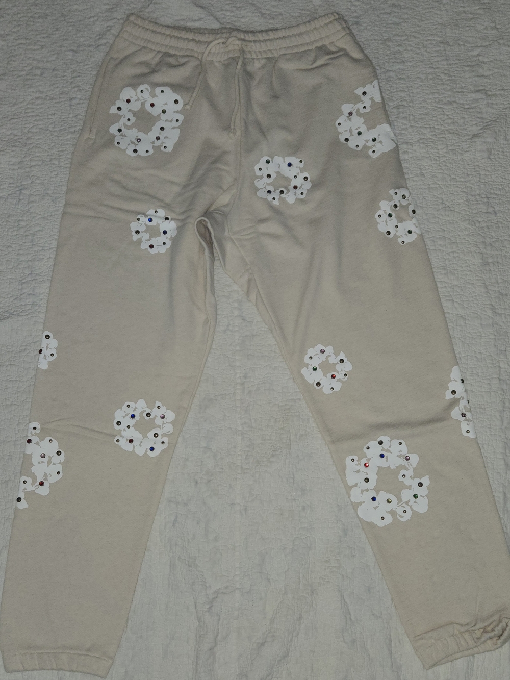DENIM TEARS Men's Rhinestone Cotton Wreath Sweatpants Large